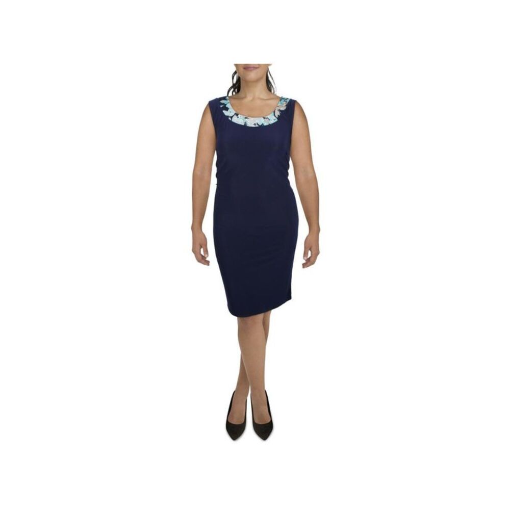R&M RICHARDS WOMAN Womens Navy Unlined Contrast Front Neck Dress Plus 20W